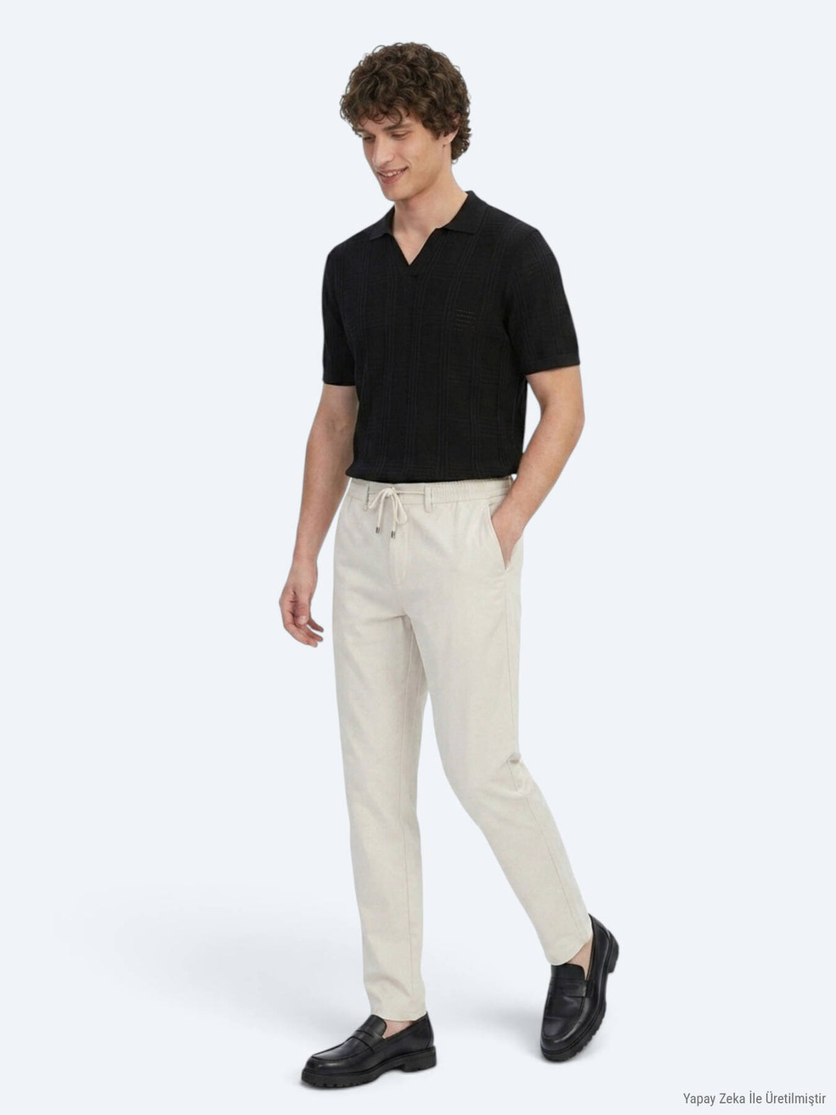 Hellbeige Jogginghose mit Webmuster