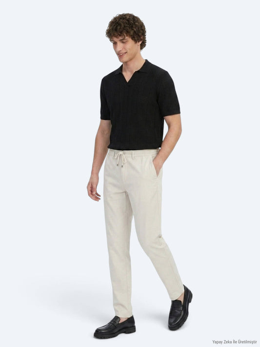 Hellbeige Jogginghose mit Webmuster