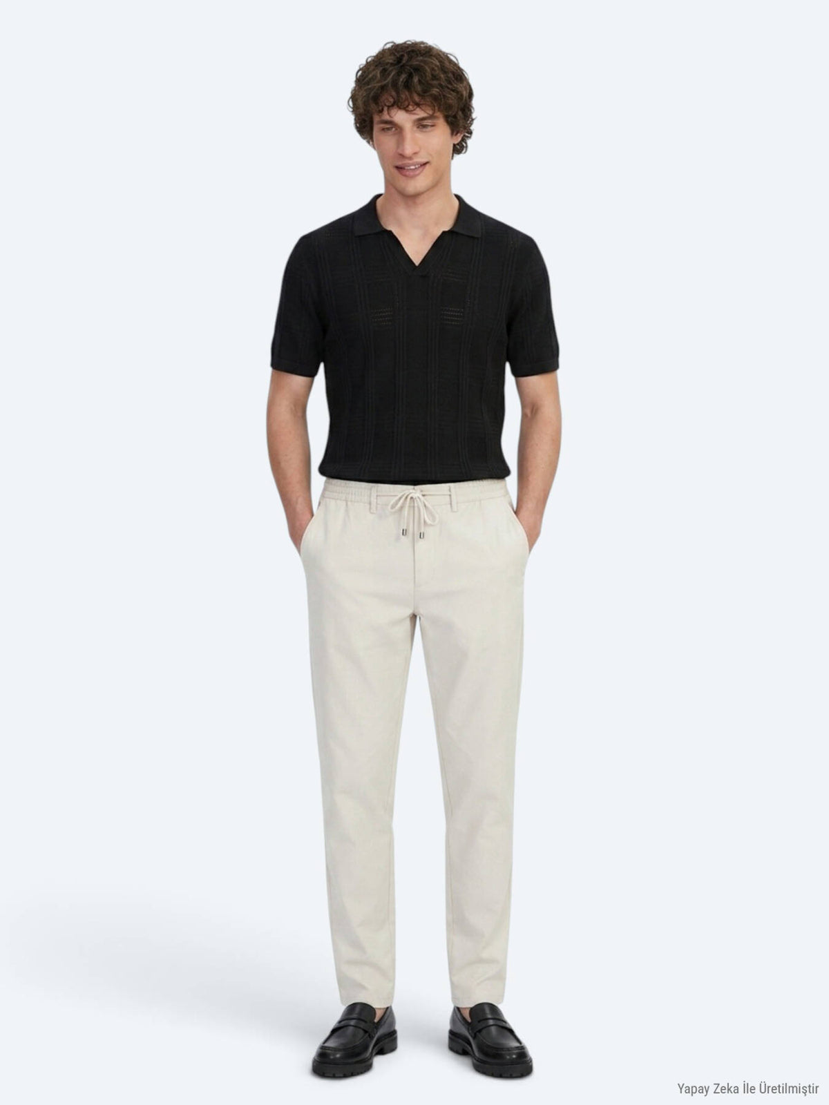Hellbeige Jogginghose mit Webmuster