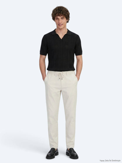 Hellbeige Jogginghose mit Webmuster