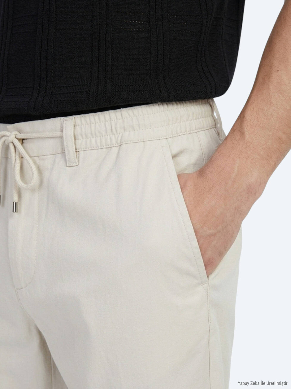 Hellbeige Jogginghose mit Webmuster