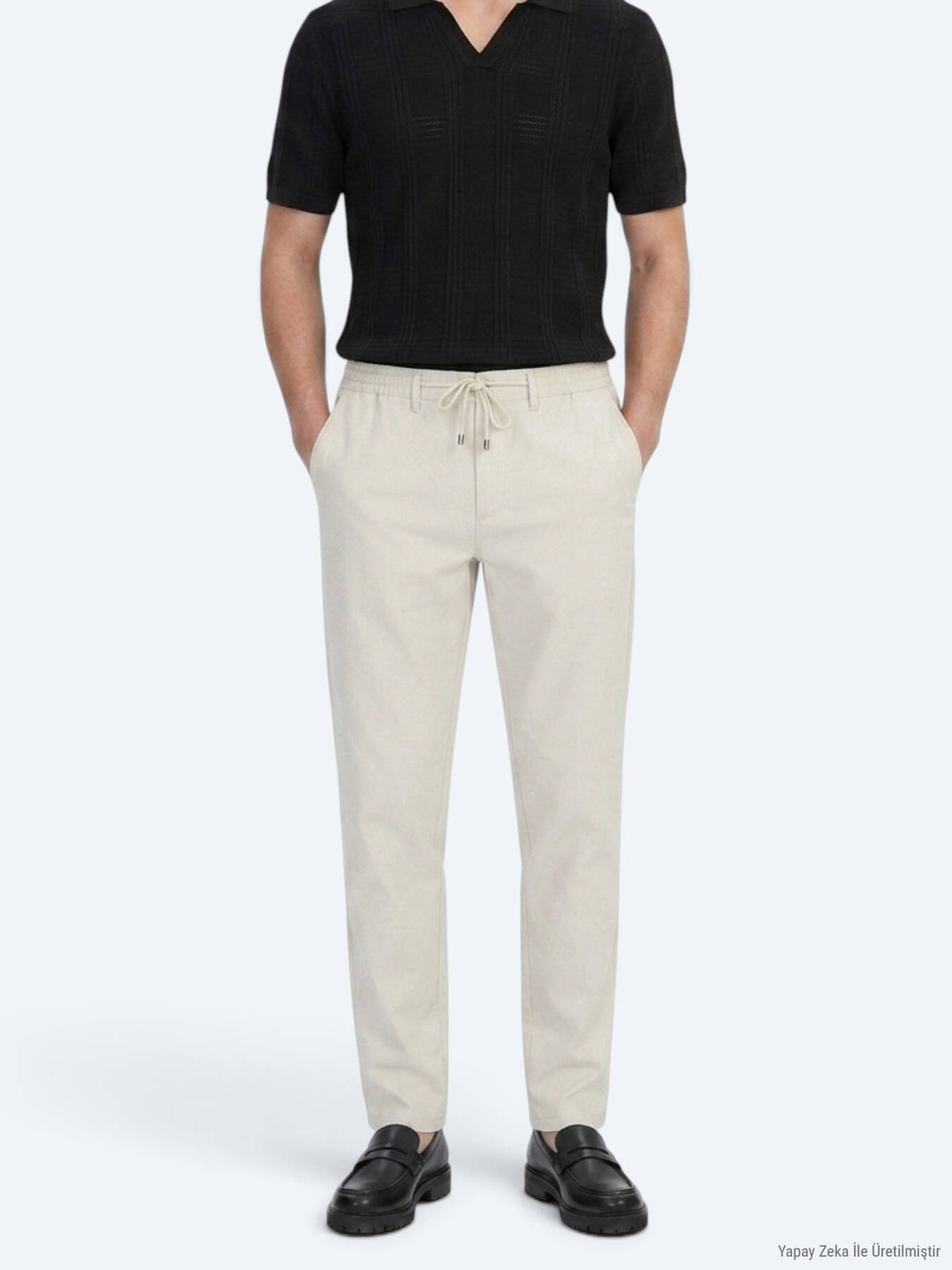 Hellbeige Jogginghose mit Webmuster