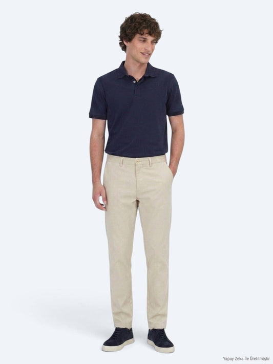 Beige gewebte Freizeithose in regulärer Passform