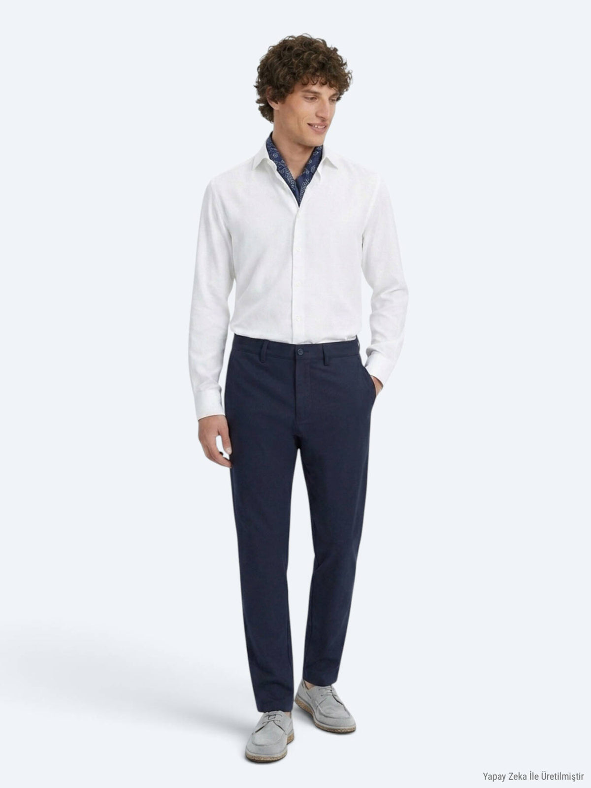 Marineblaue, gewebte Freizeithose in regulärer Passform