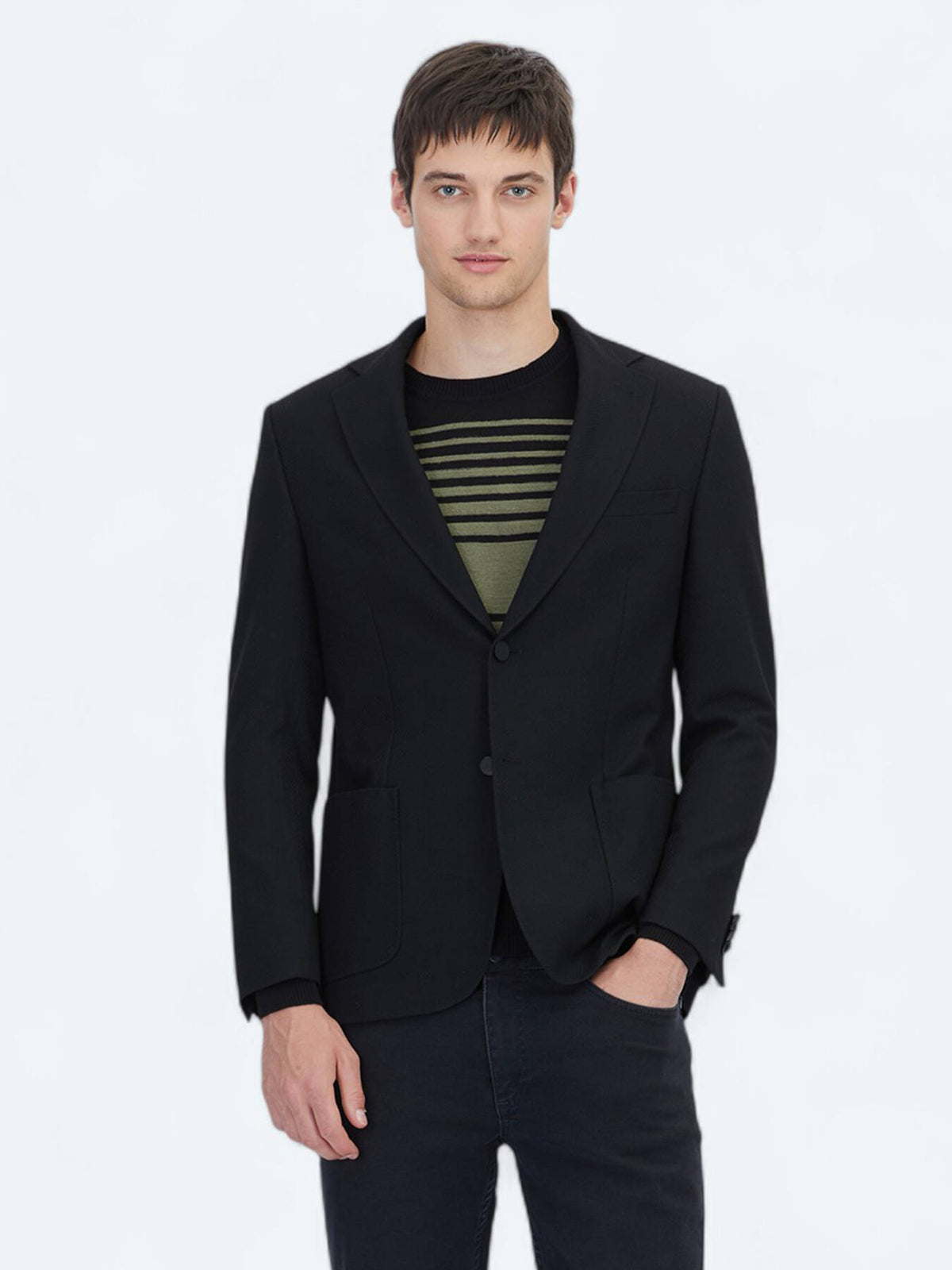Schwarze gemusterte Modern Fit Jacke