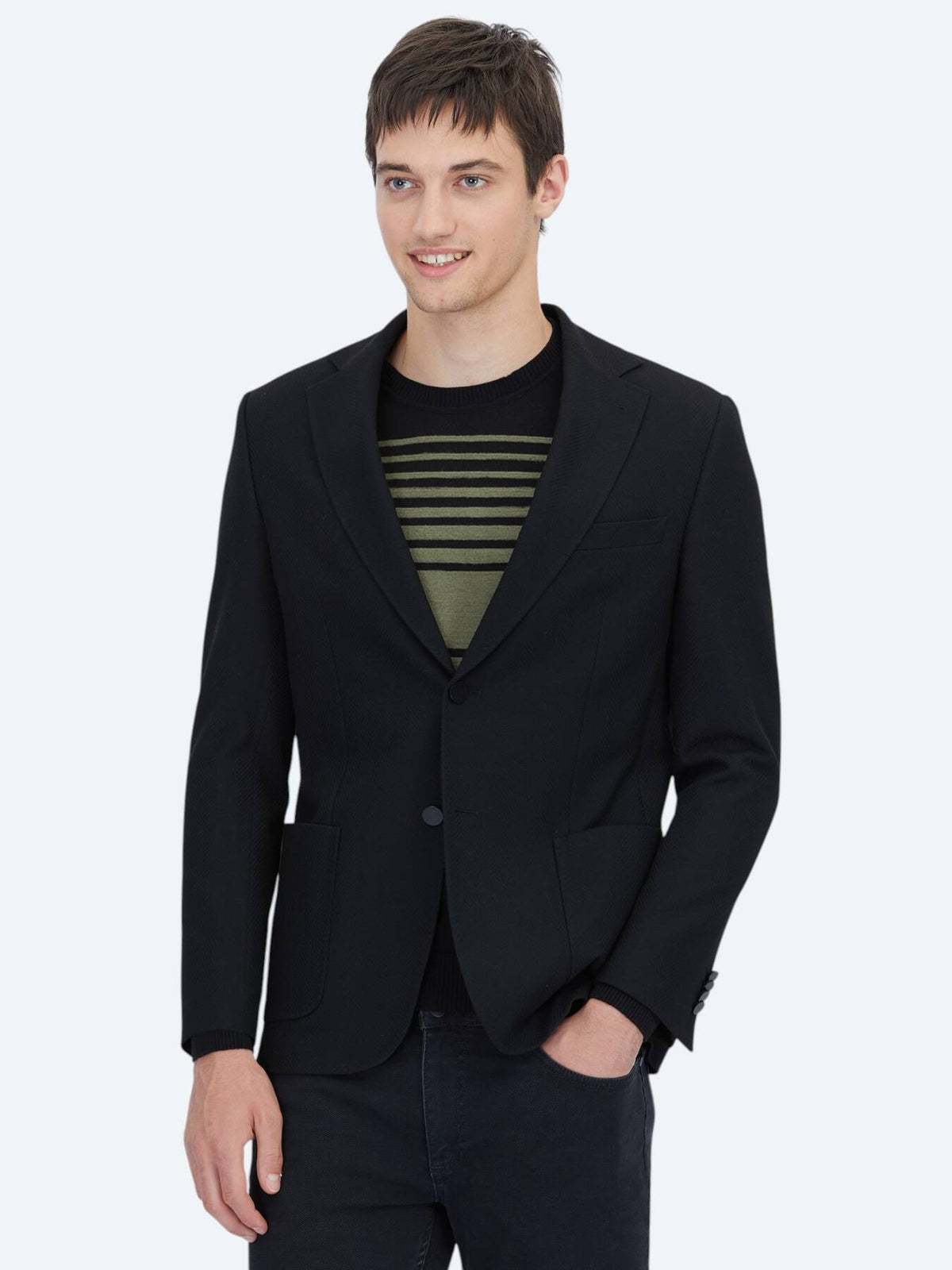 Schwarze gemusterte Modern Fit Jacke