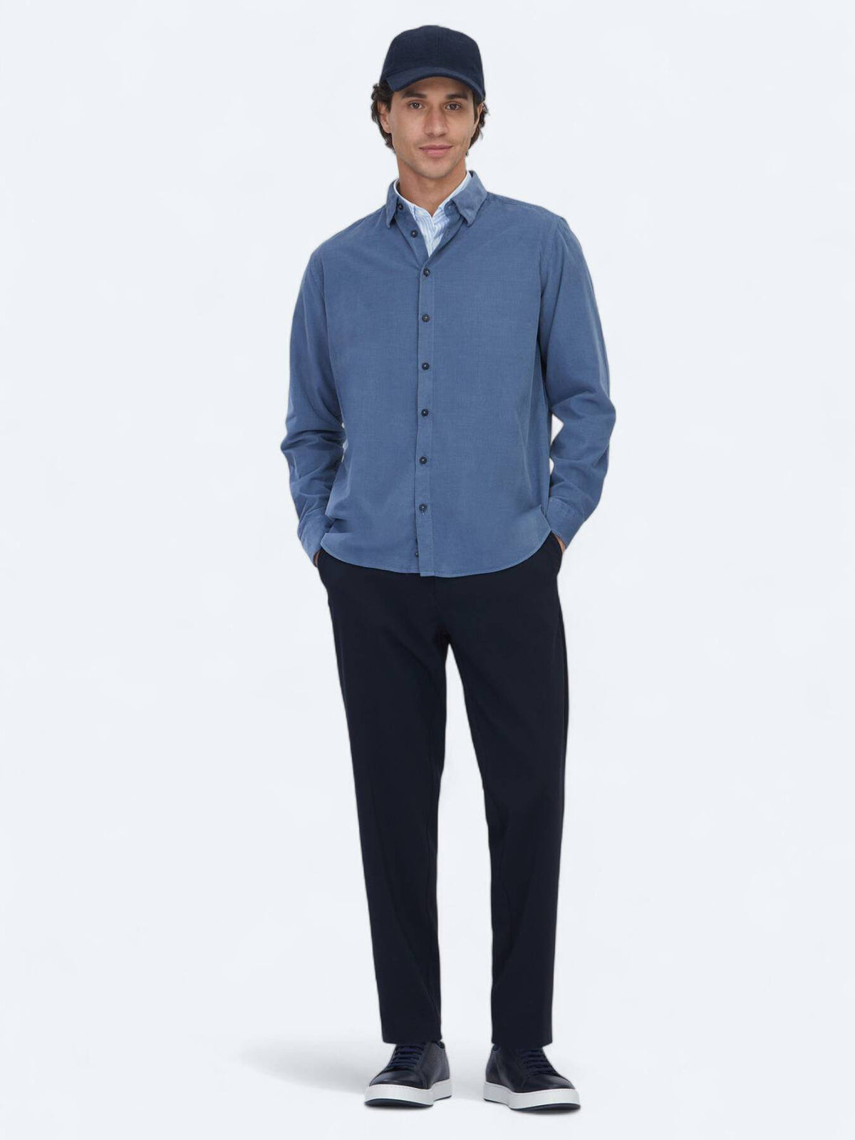 Blau Gestreiftes Regular Fit Casual Hemd 100% Baumwolle