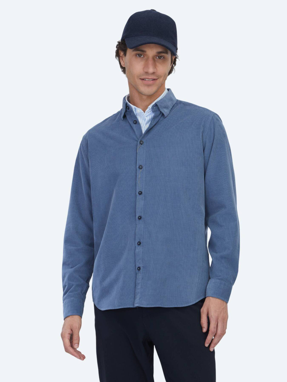 Blau Gestreiftes Regular Fit Casual Hemd 100% Baumwolle