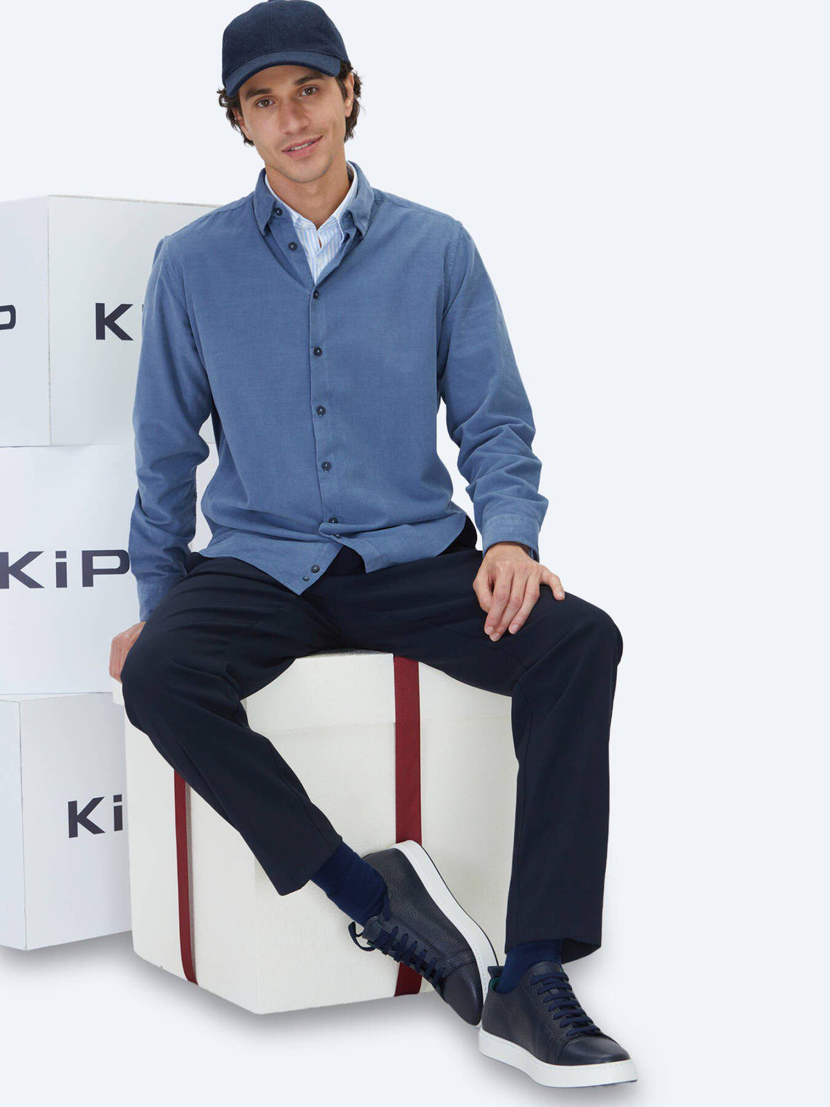 Blau Gestreiftes Regular Fit Casual Hemd 100% Baumwolle
