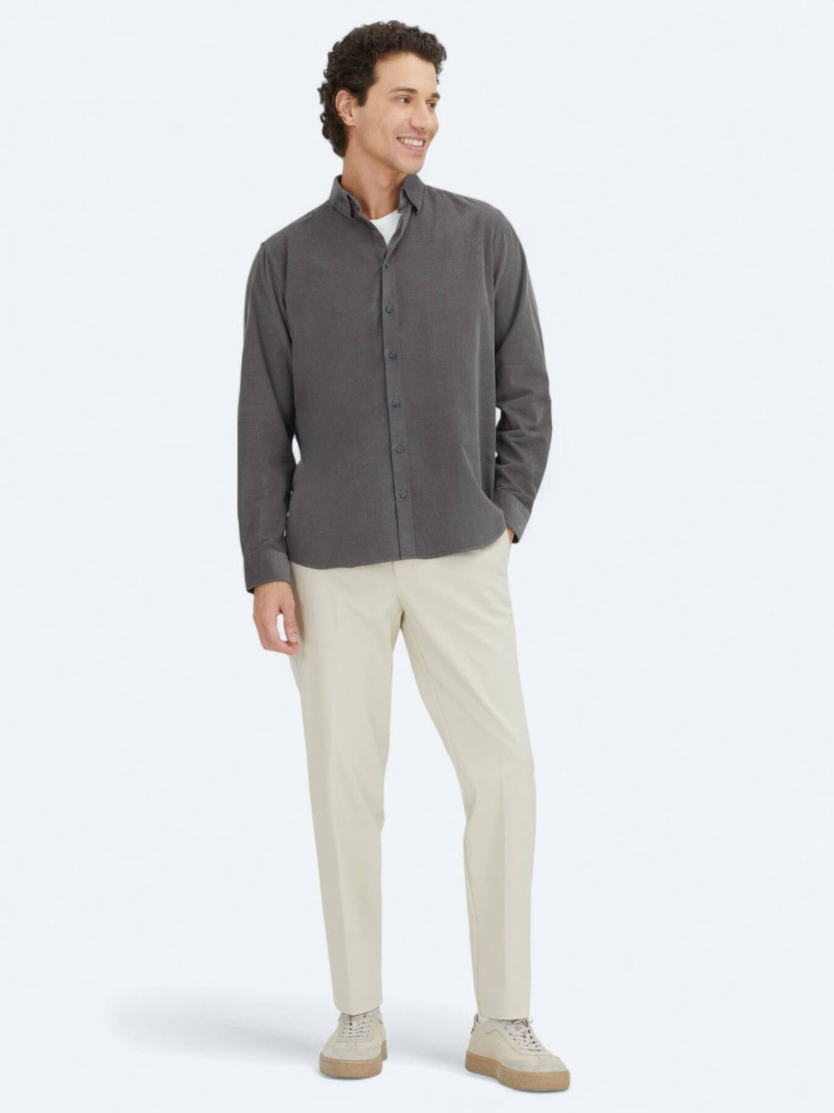 Grau Gestreiftes Regular Fit Casual Hemd 100% Baumwolle