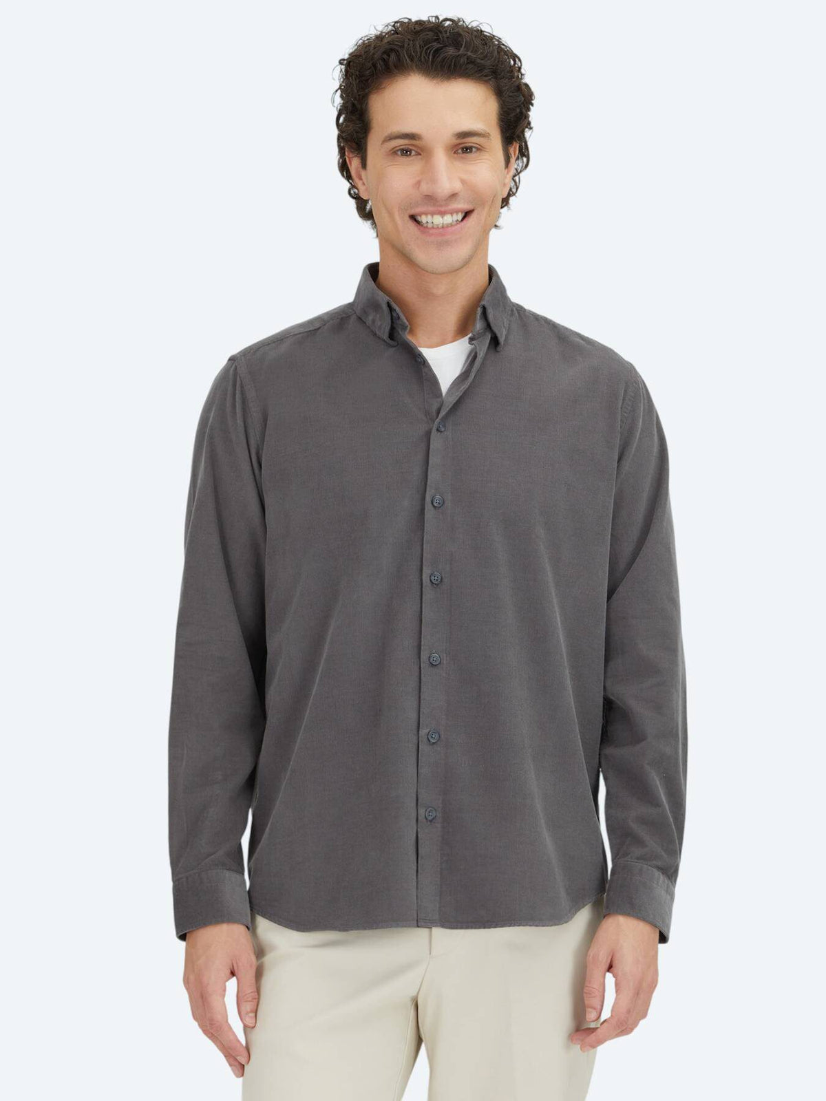 Grau Gestreiftes Regular Fit Casual Hemd 100% Baumwolle