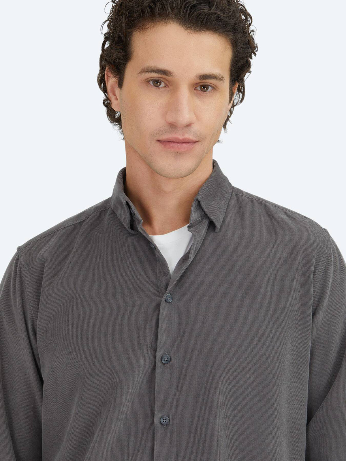 Grau Gestreiftes Regular Fit Casual Hemd 100% Baumwolle