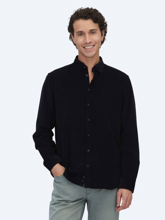 Schwarz Gestreiftes Regular Fit Casual Hemd 100% Baumwolle