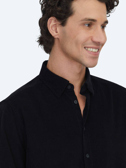Schwarz Gestreiftes Regular Fit Casual Hemd 100% Baumwolle