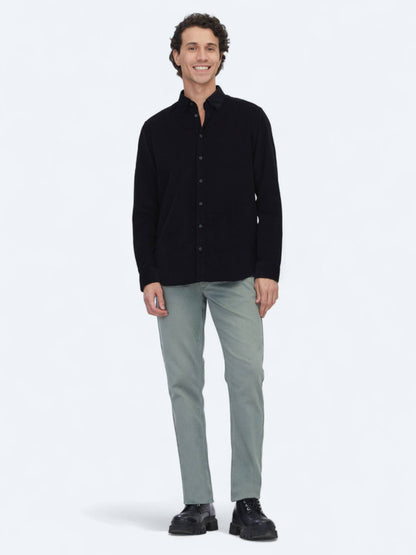 Schwarz Gestreiftes Regular Fit Casual Hemd 100% Baumwolle