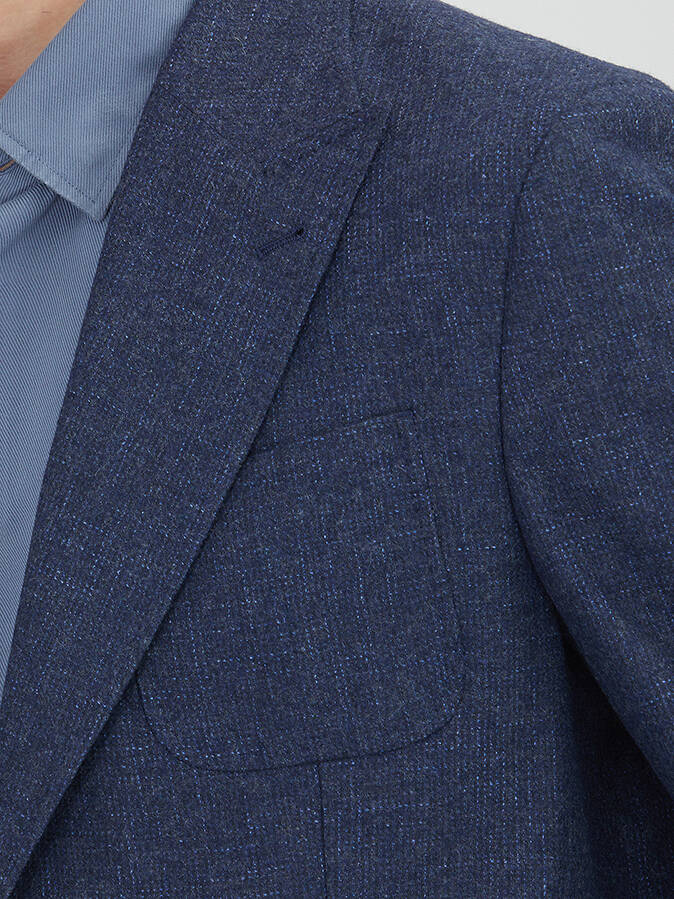 Marineblaue gemusterte Wohlfühl-Wolljacke