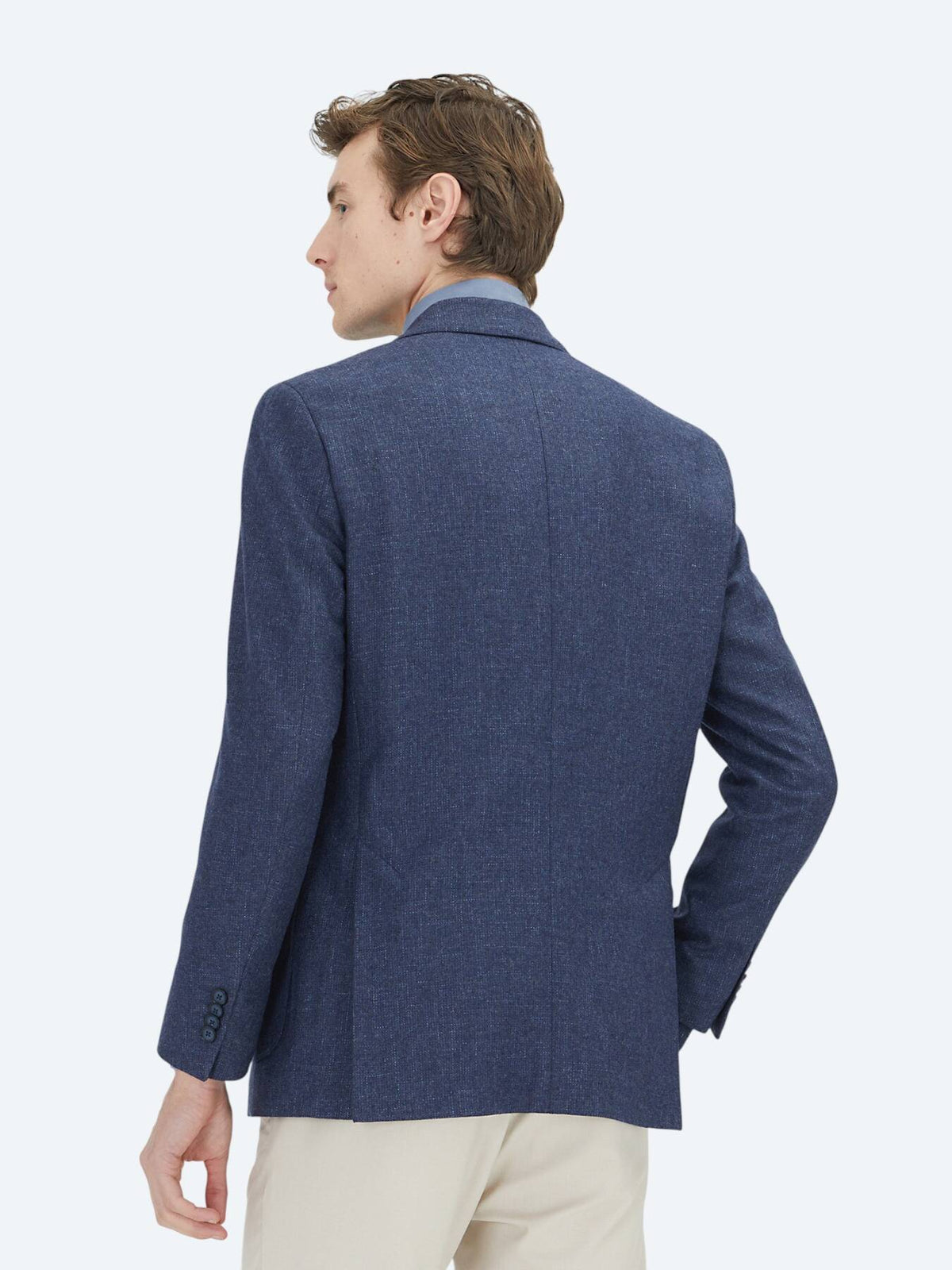 Marineblaue gemusterte Wohlfühl-Wolljacke