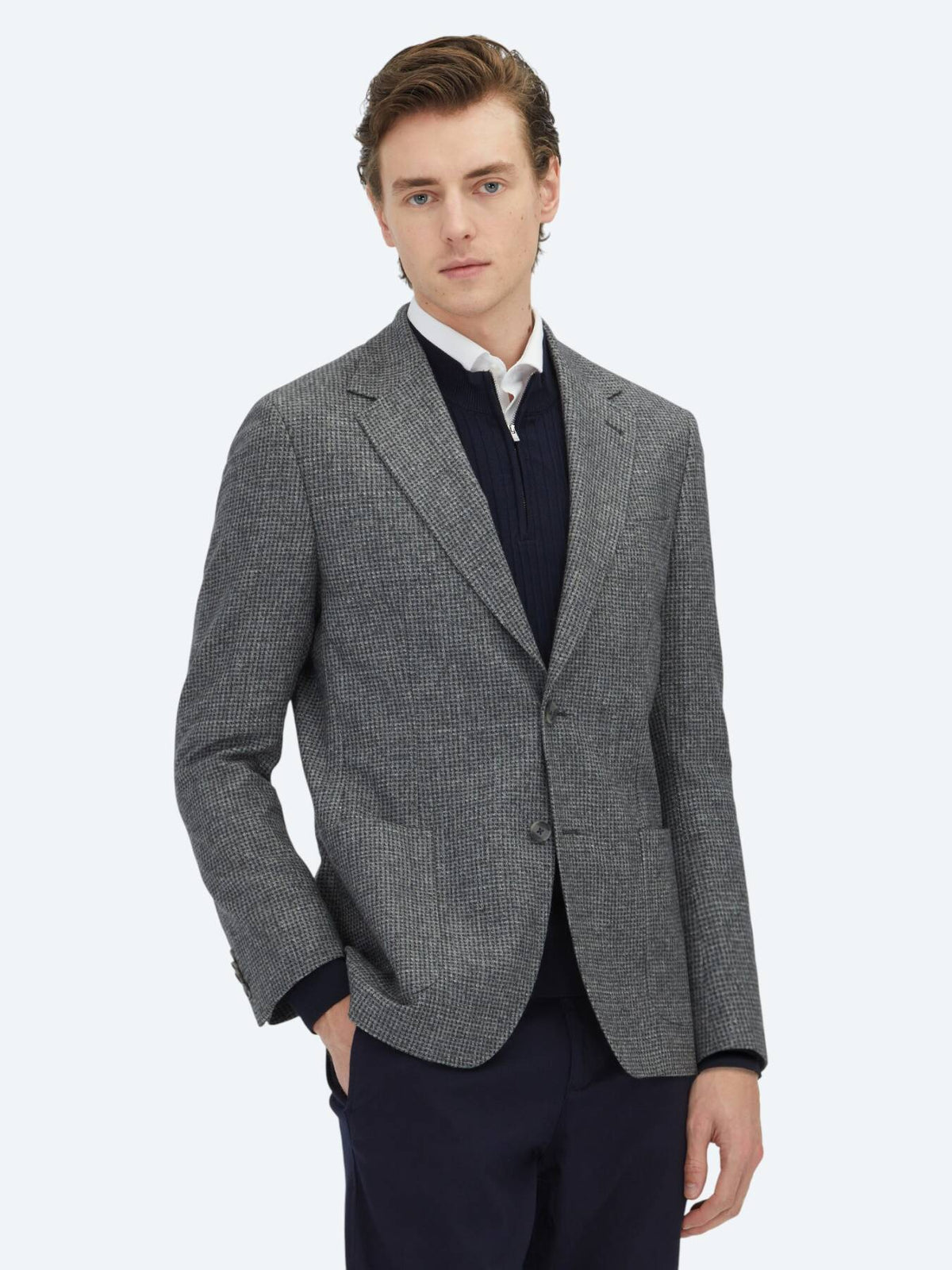 Grau Modern Fit Wollmischjacke