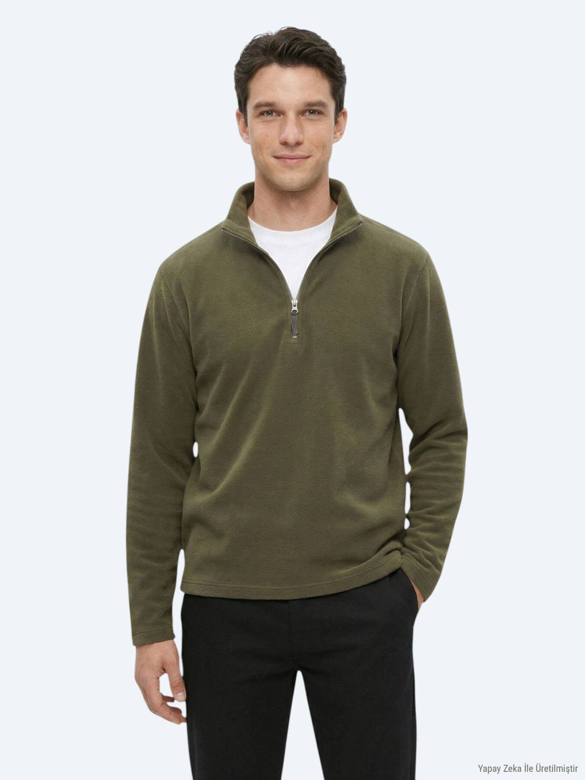 Khaki Rollkragen Sweatshirt schlicht