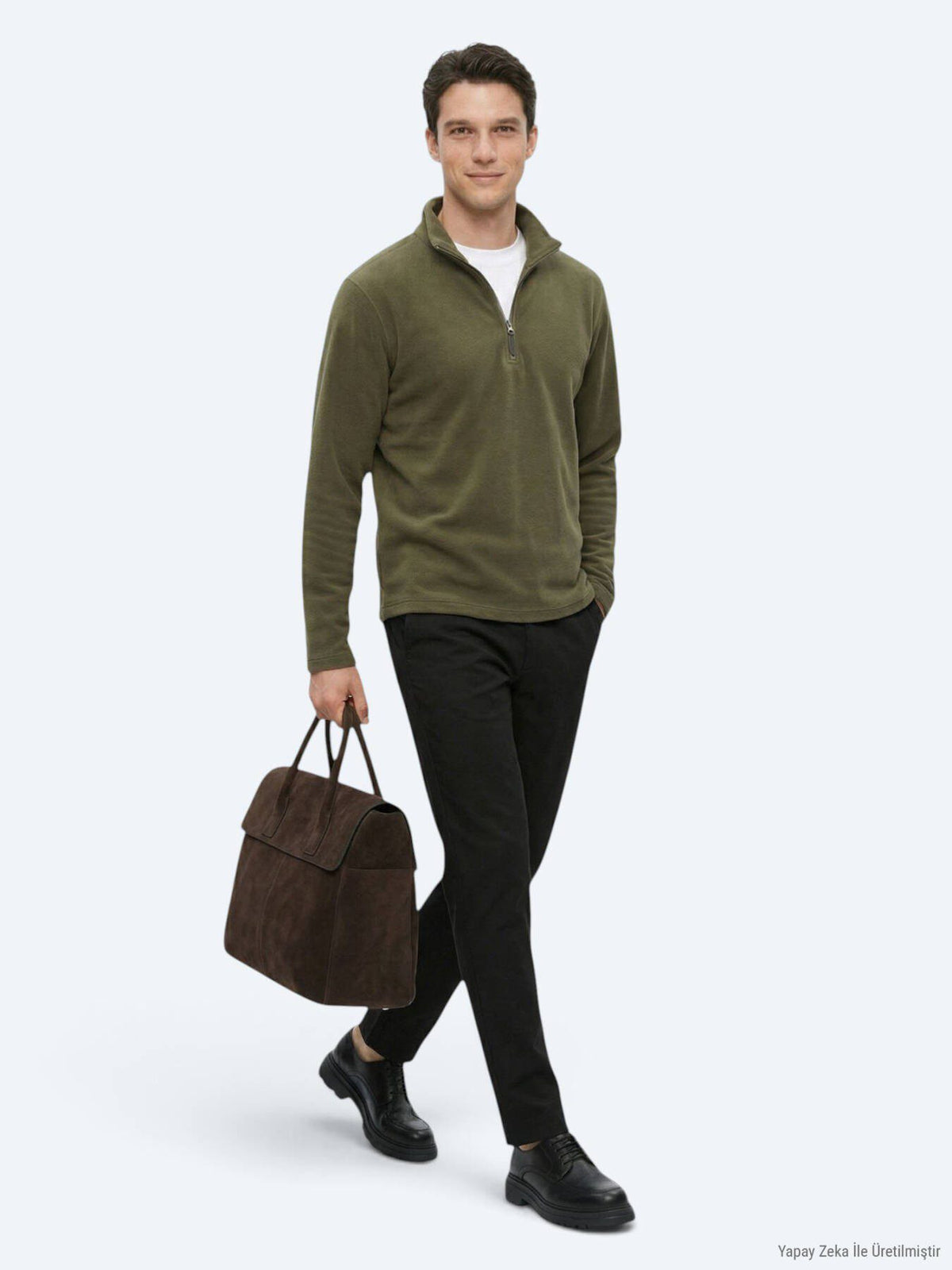 Khaki Rollkragen Sweatshirt schlicht