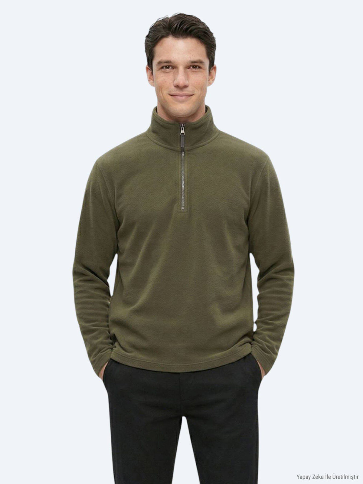 Khaki Rollkragen Sweatshirt schlicht