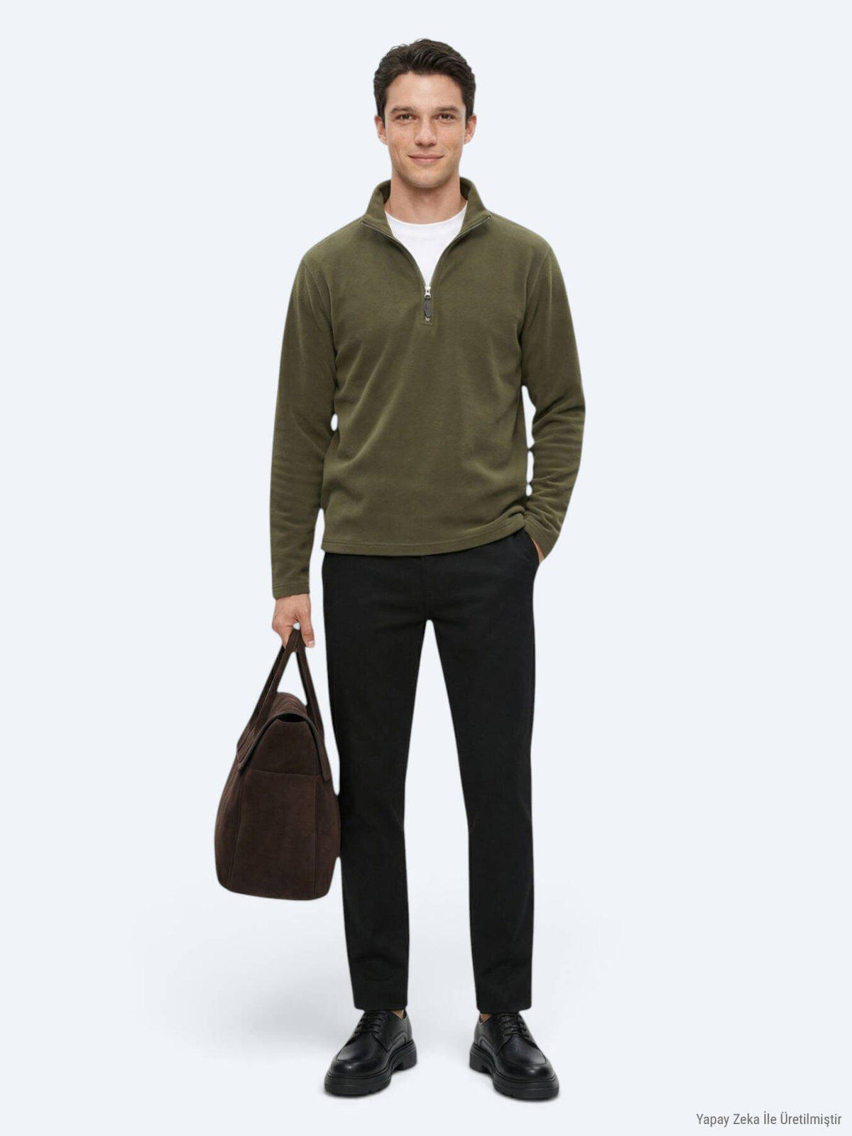 Khaki Rollkragen Sweatshirt schlicht