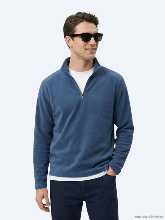 Indigo Rollkragen Sweatshirt unifarben