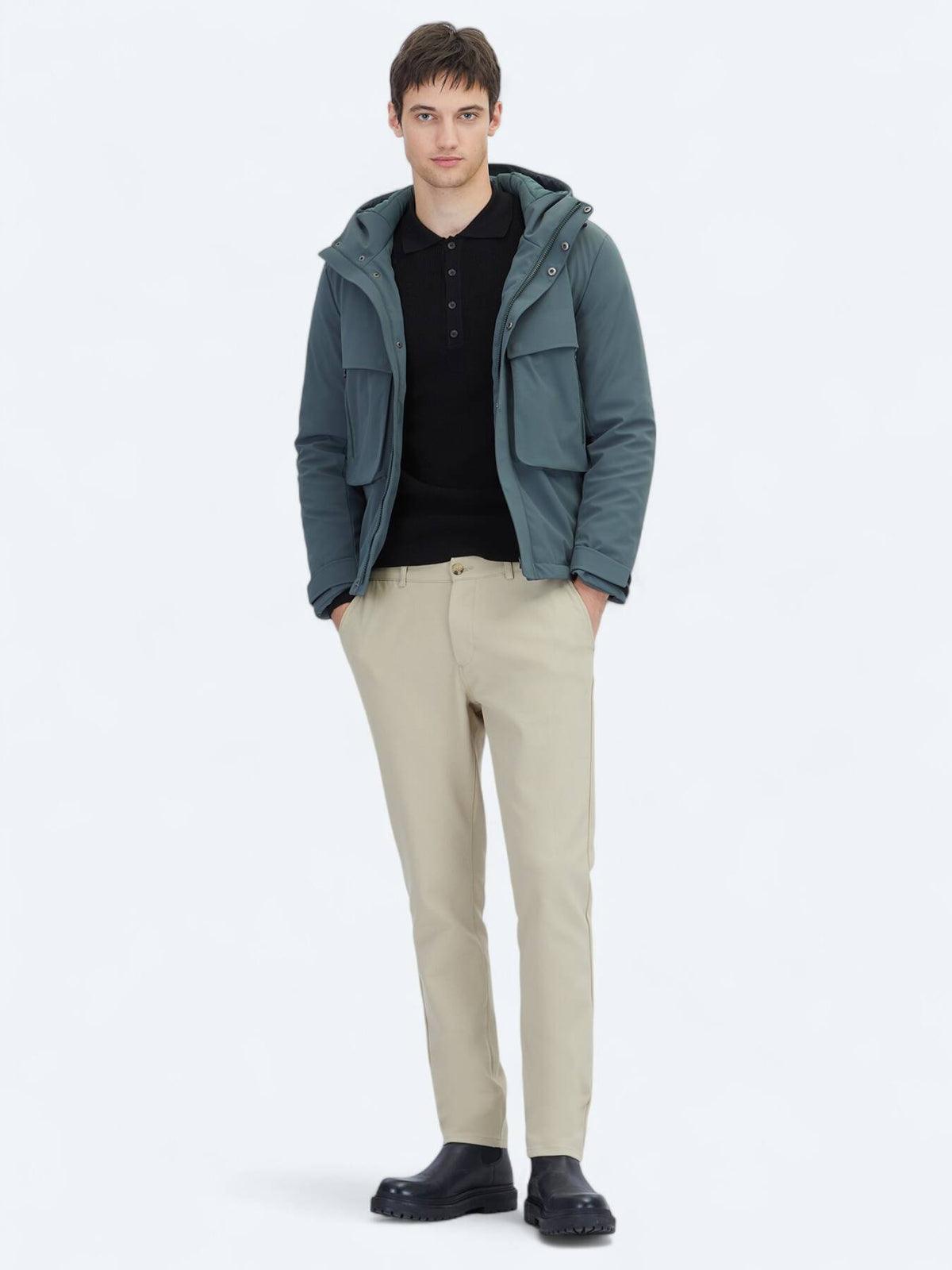 Khaki Regular Fit Kapuzen Freizeitjacke