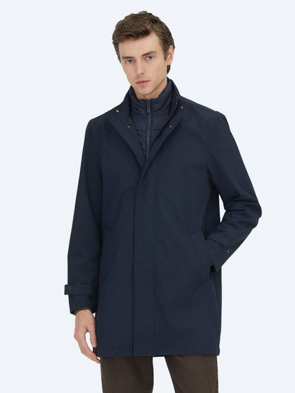 Marineblauer Oversize-Doppelreiher Regenmantel