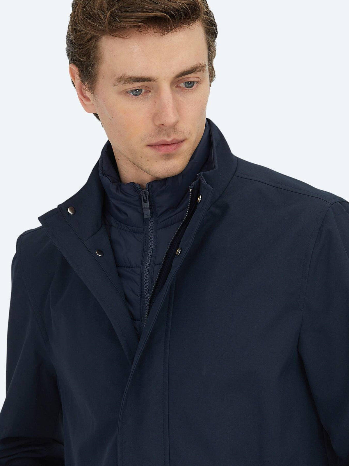 Marineblauer Oversize-Doppelreiher Regenmantel