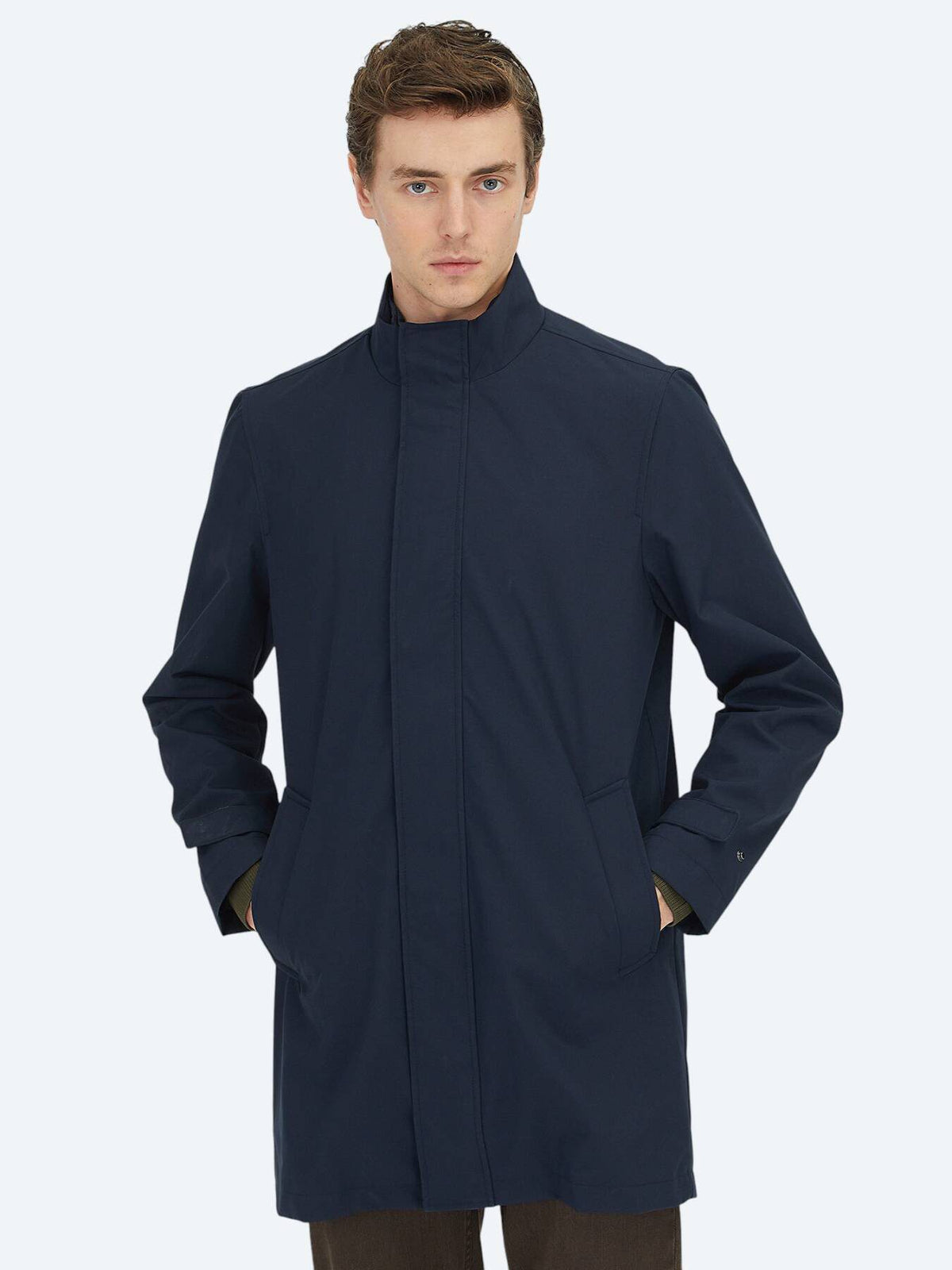 Marineblauer Oversize-Doppelreiher Regenmantel