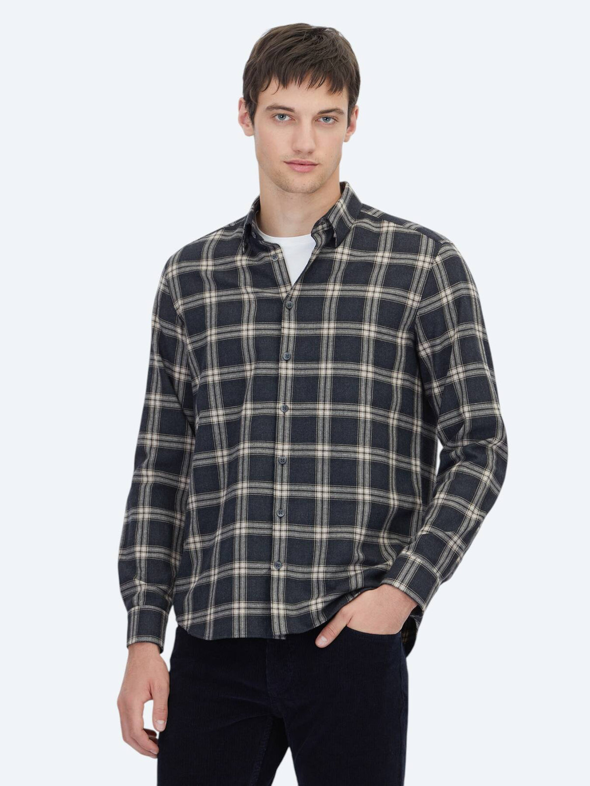Kohlenstoff Regular Fit Casual Baumwollhemd