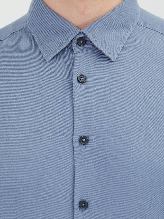 Blaues Regular Fit Gewebe Freizeithemd