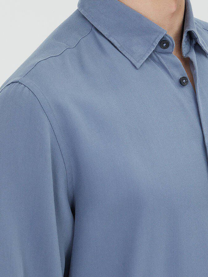 Blaues Regular Fit Gewebe Freizeithemd