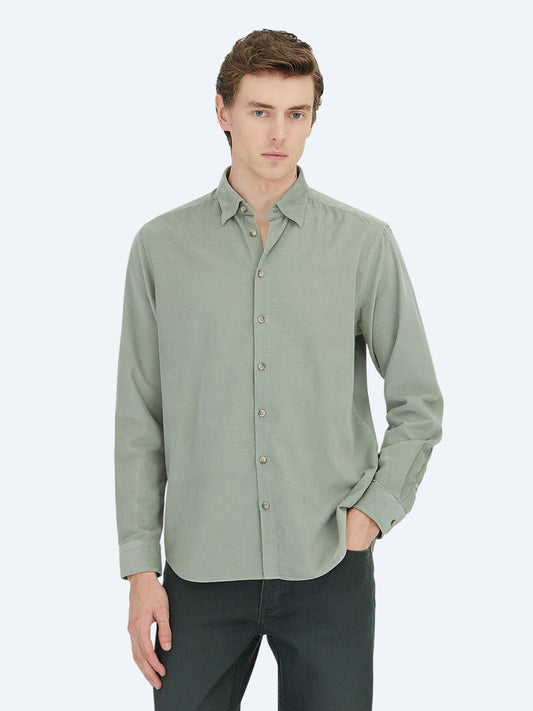 Mint gestreiftes Regular Fit Casual Hemd 100% Baumwolle