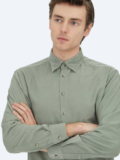 Mint gestreiftes Regular Fit Casual Hemd 100% Baumwolle