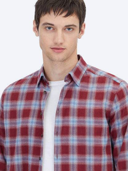Burgunder Regular Fit Casual Hemd 100% Baumwolle