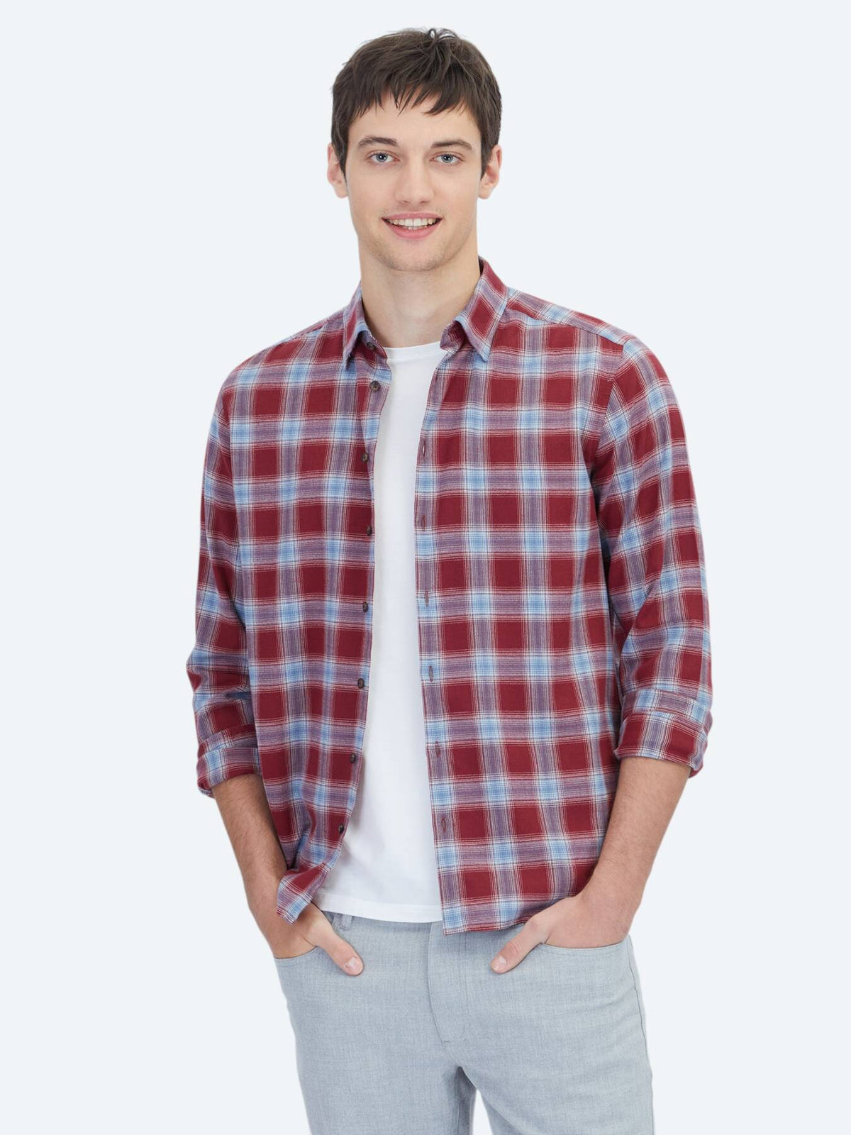 Burgunder Regular Fit Casual Hemd 100% Baumwolle