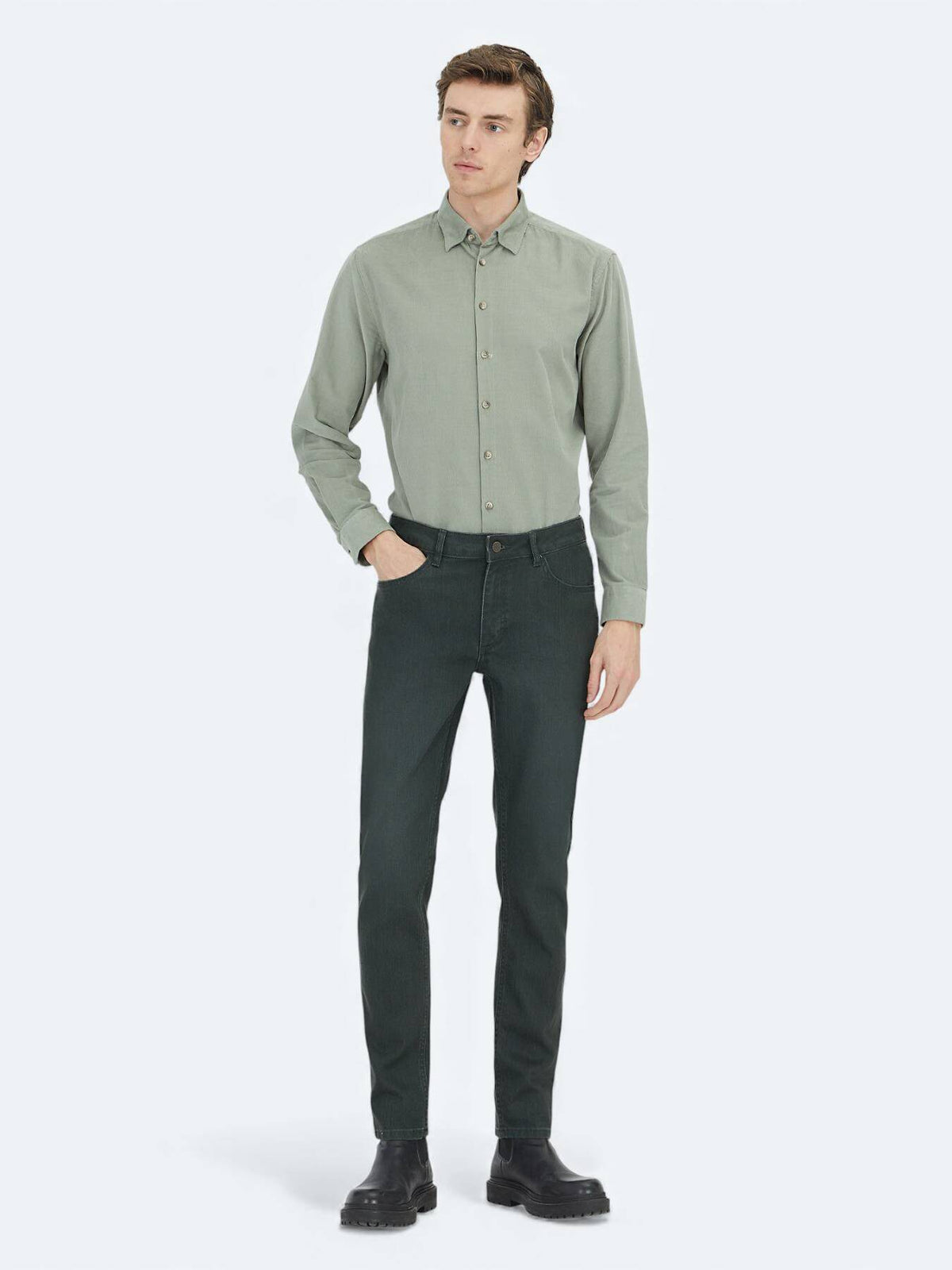 Khaki Weiche Denim Baumwollhose