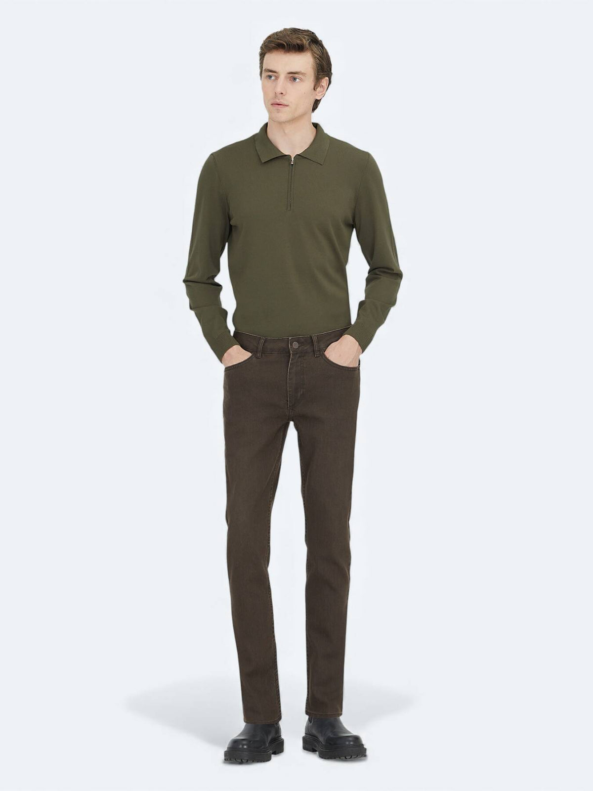 Braune Velours Slim Fit Jeans aus Baumwolle