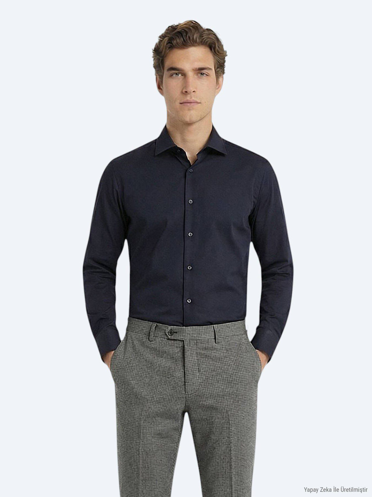 Schwarzes, schlichtes Slim-Fit-Hemd aus 100 % Baumwolle mit Webmuster.