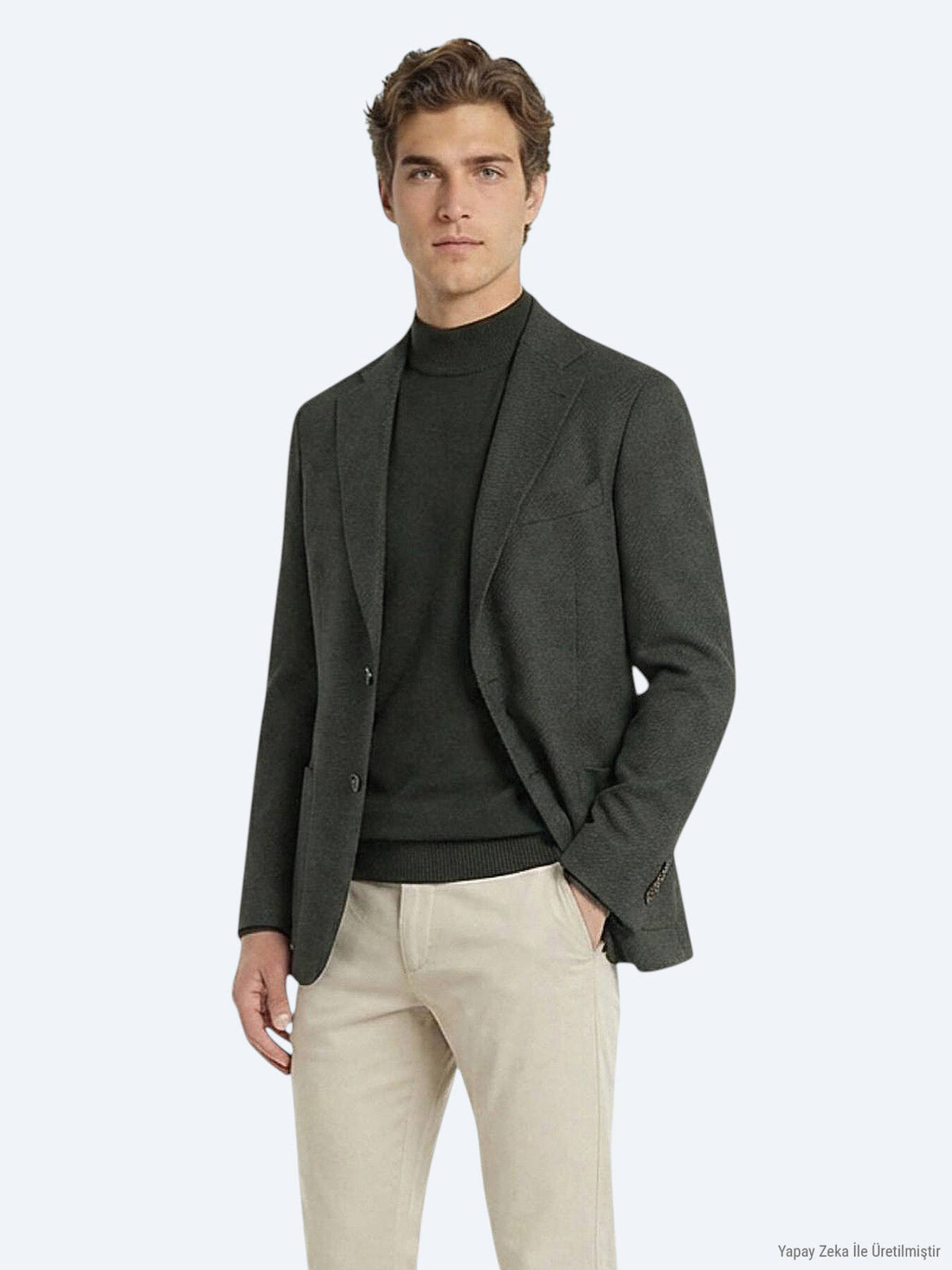 Khaki Modern Fit Wollmischjacke