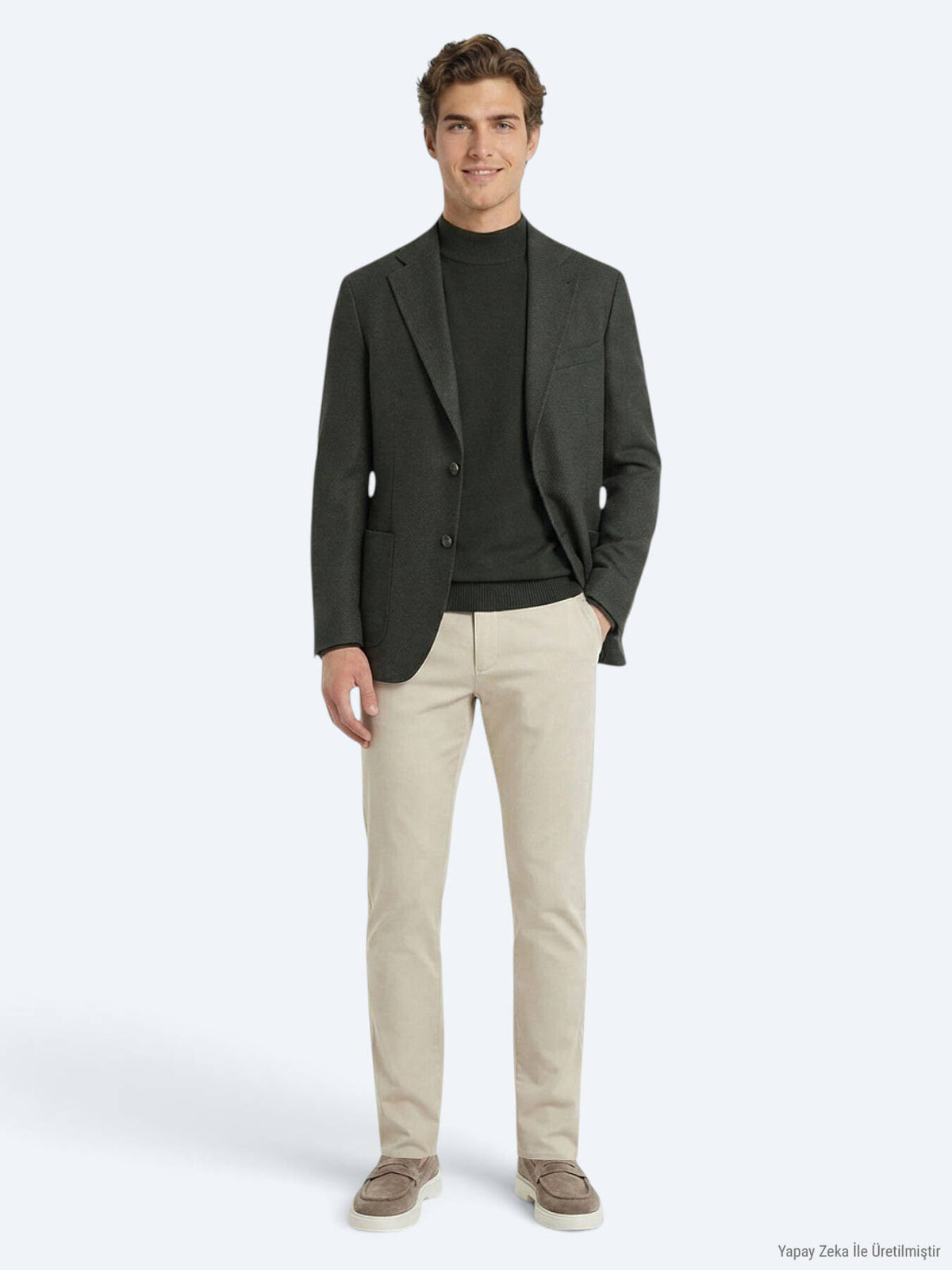 Khaki Modern Fit Wollmischjacke