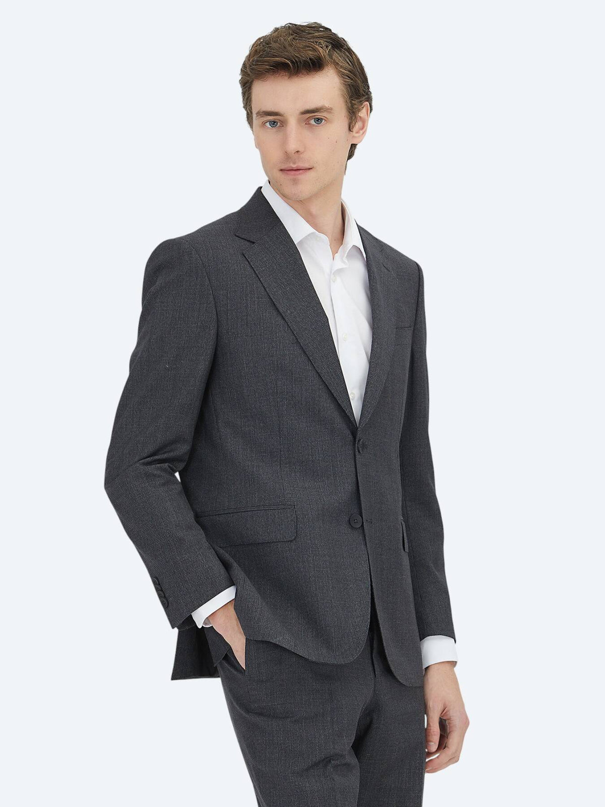 Hartkohle Gestreifter Modern Fit Wollanzug