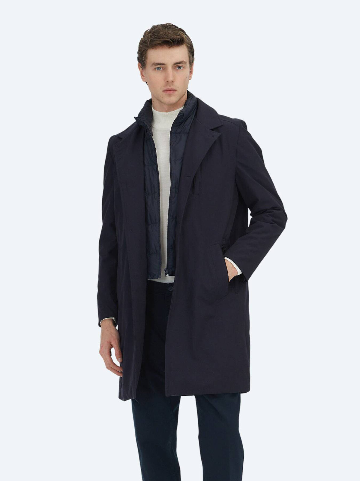 Marineblau Regular Fit Doppelreiher Casual Regenmantel