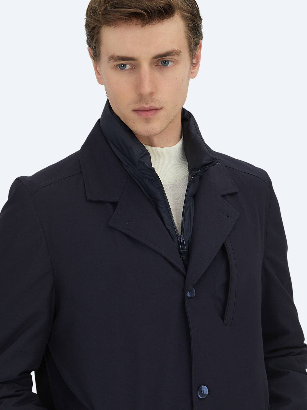 Marineblau Regular Fit Doppelreiher Casual Regenmantel