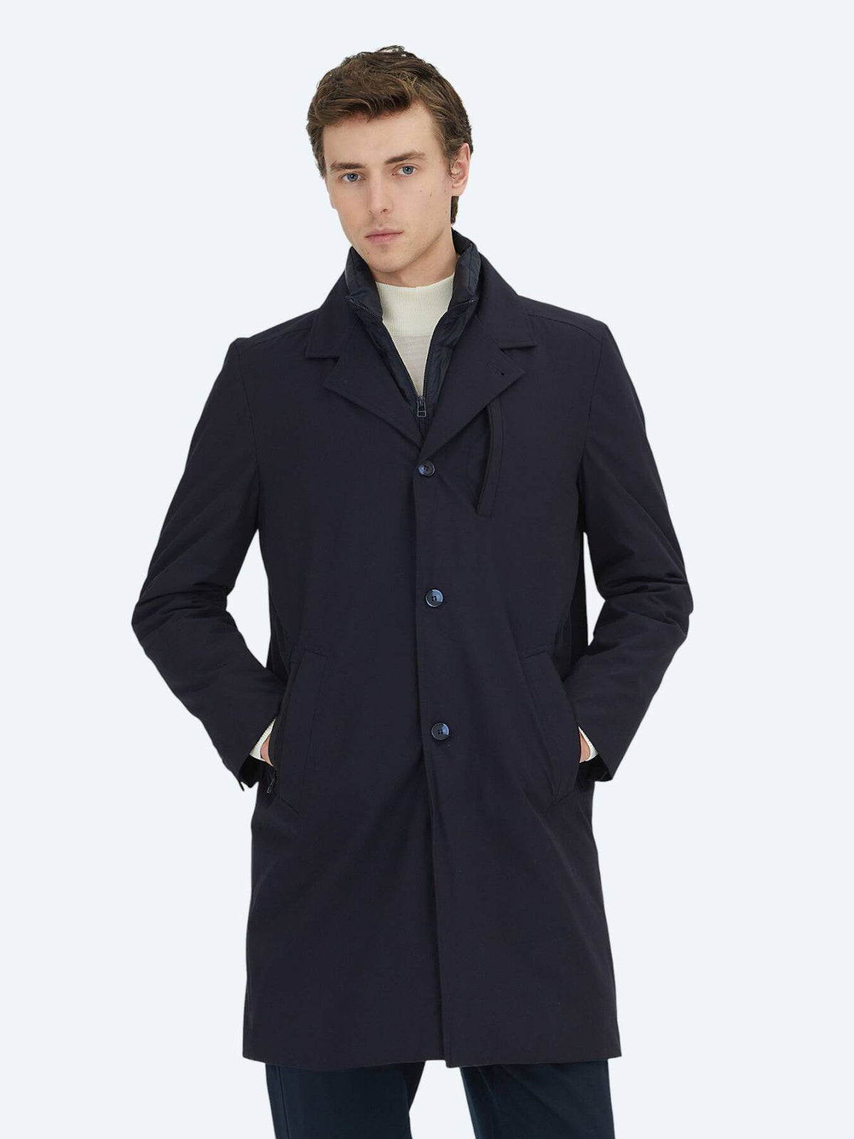 Marineblau Regular Fit Doppelreiher Casual Regenmantel