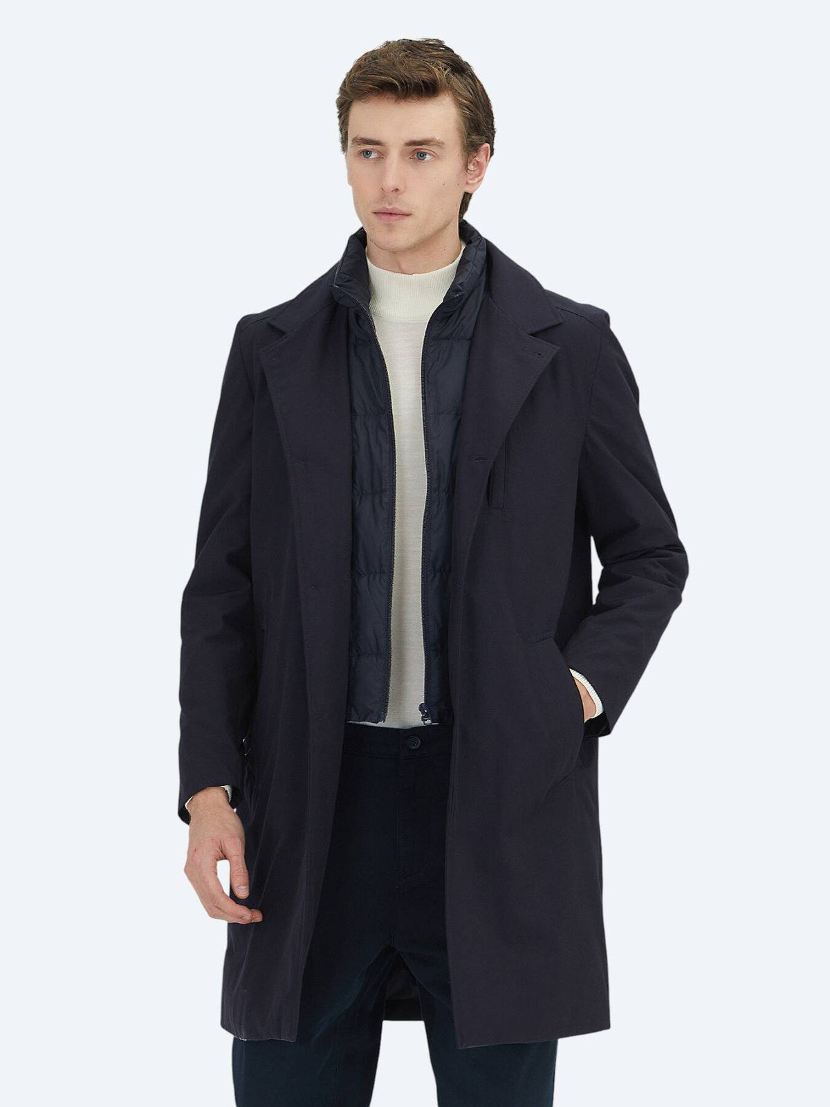Marineblau Regular Fit Doppelreiher Casual Regenmantel