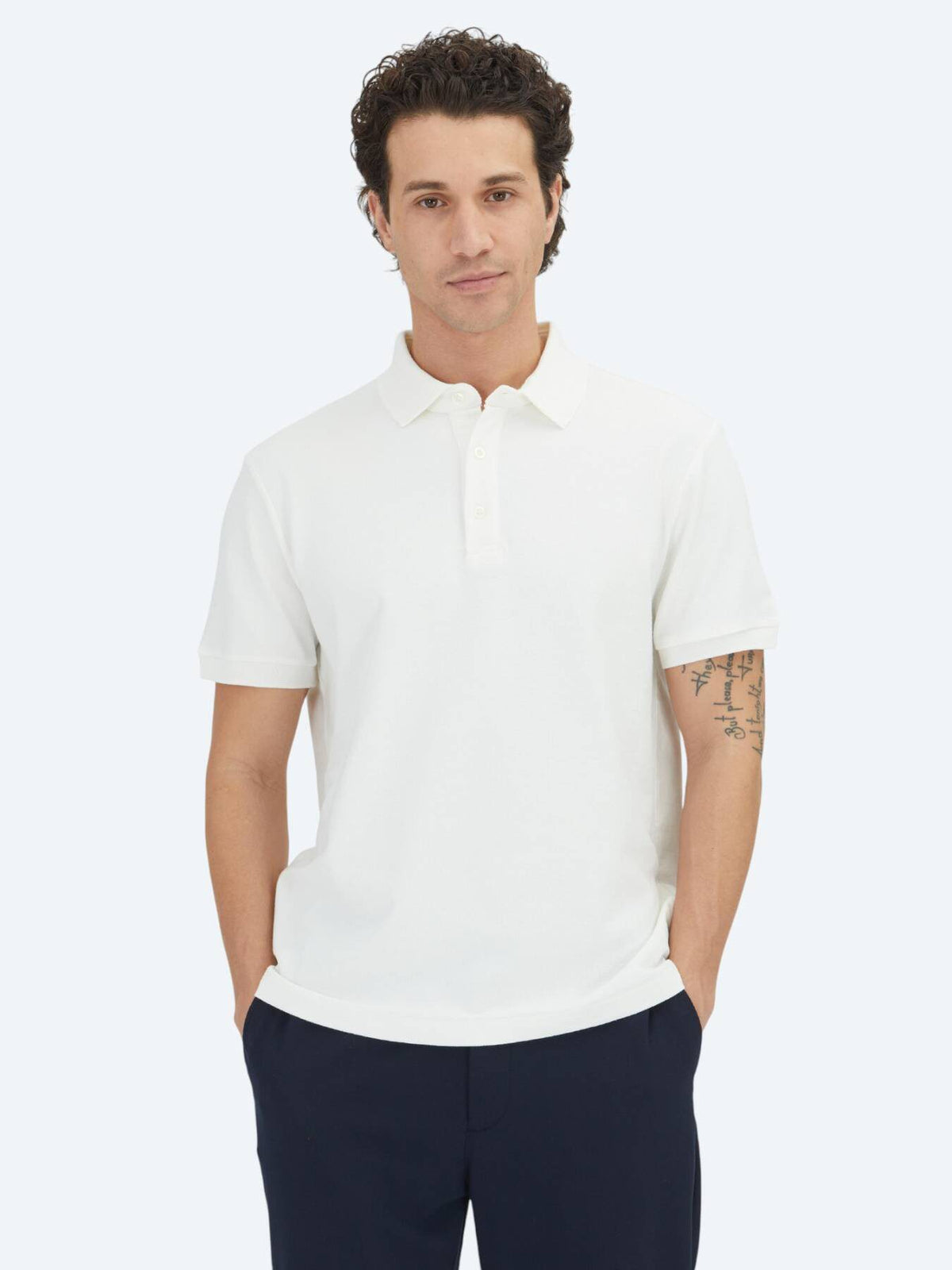 Ecru Polo-Shirt mit Stehkragen 100% Baumwolle