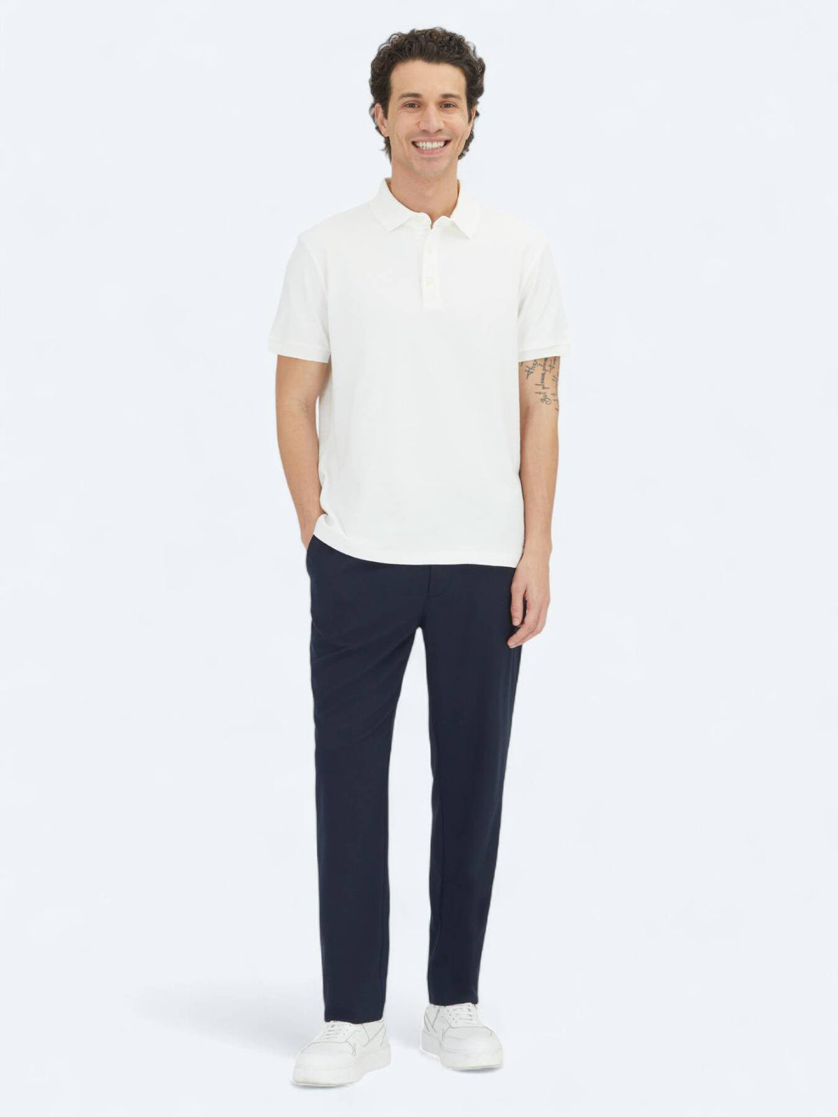 Ecru Polo-Shirt mit Stehkragen 100% Baumwolle
